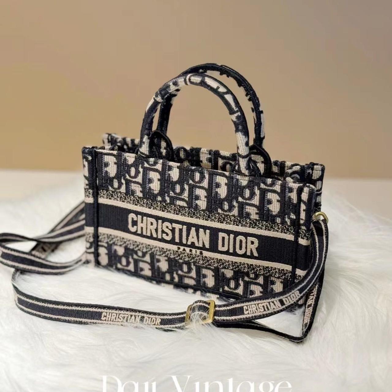 95新 DIOR/迪奥 大吉中古/Dior 蓝色拼米色刺绣老花mini tote