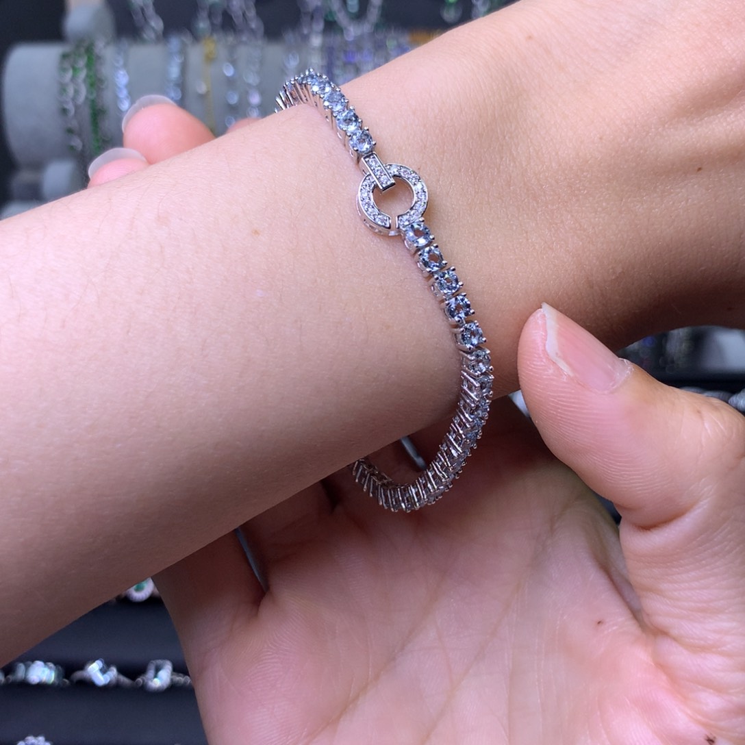 海蓝宝石手链银S925镶嵌