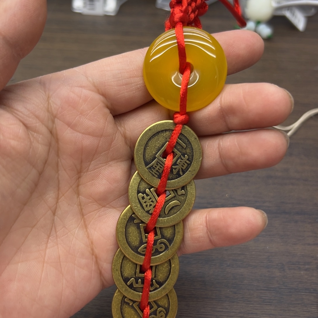 玛瑙/玉髓未镶嵌颈饰黄玛瑙五帝钱