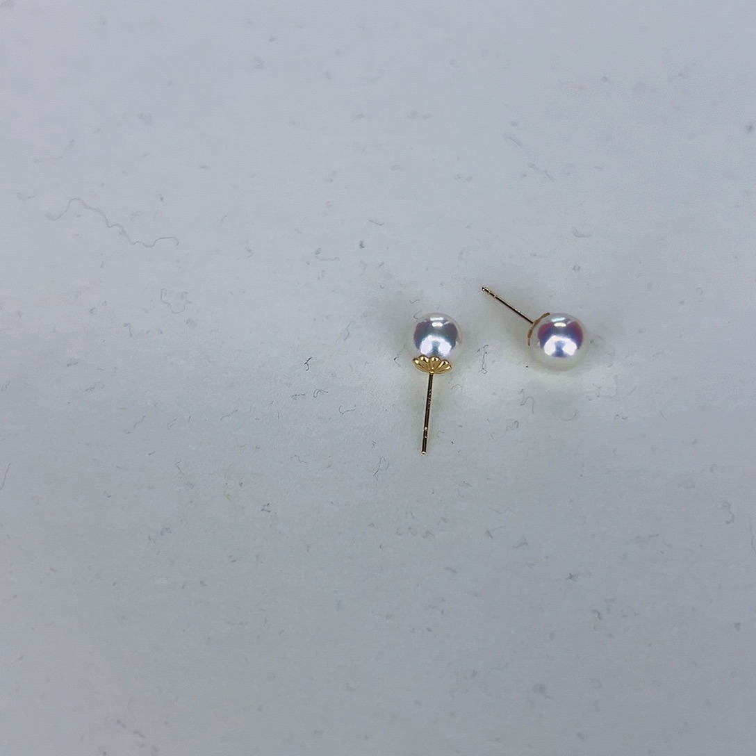 海水珍珠海水akoya天女耳钉7-7.5mm18K金镶嵌