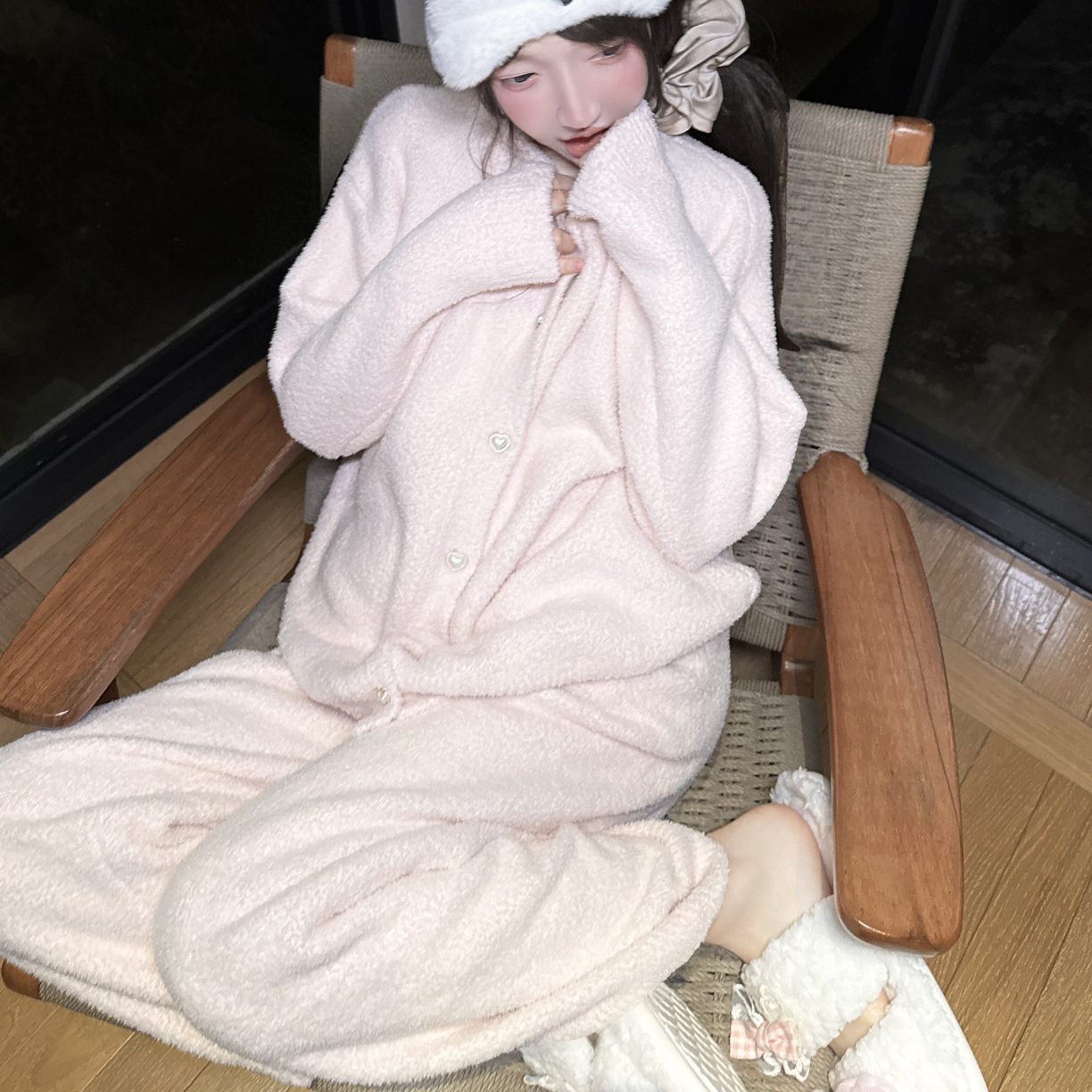 「粉糯小甜心」女士秋冬季加厚半边绒可外穿休闲保暖睡衣家居服