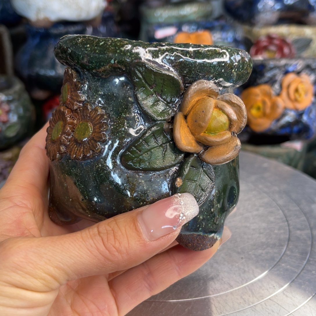 红陶粗砂陶手工花盆