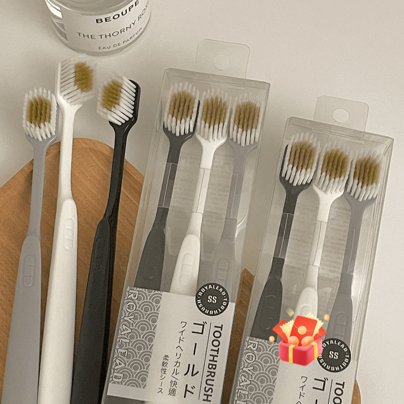 3支装~日系简约牙刷宽头细毛成人家用家庭装情侣便携旅行牙刷推荐