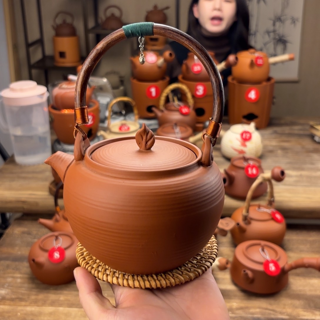 煮水煮茶甘甜 潮州砂铫壶 搭藤垫