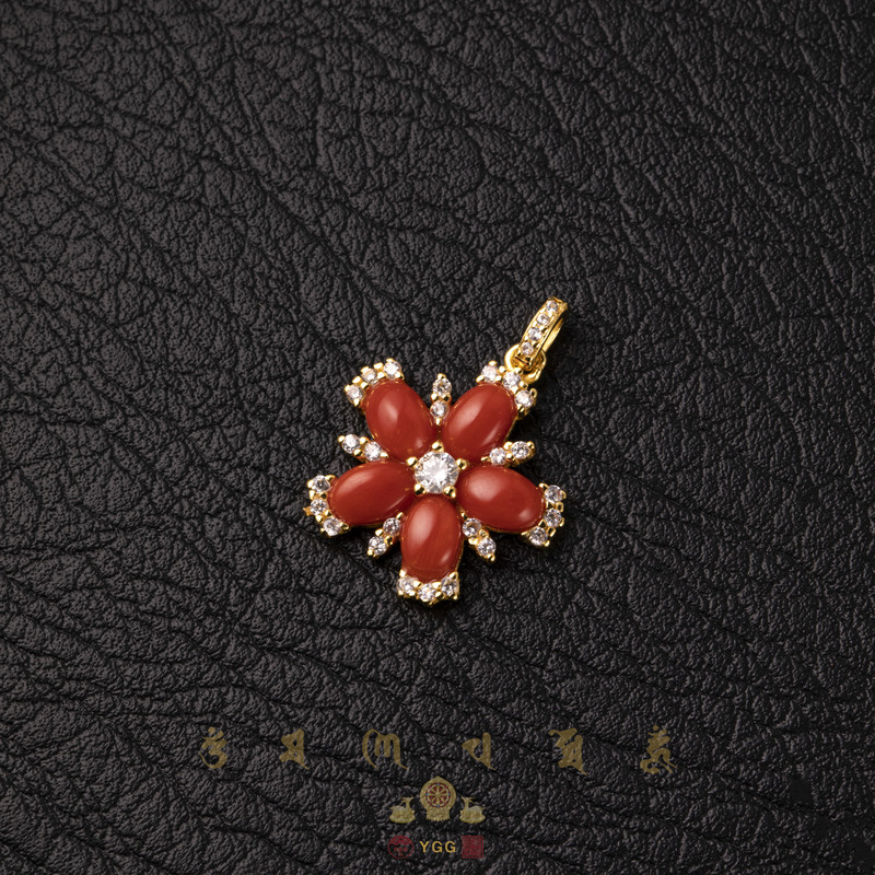 Y天然红珊瑚富贵花开美满花朵吊坠/FYEDW89