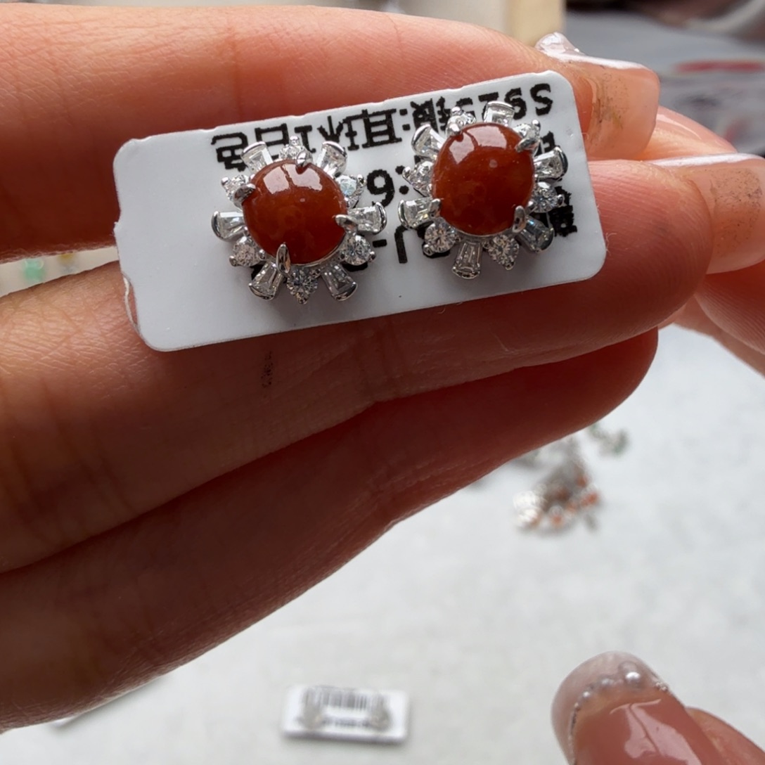 翡翠银S925镶嵌耳饰3443444