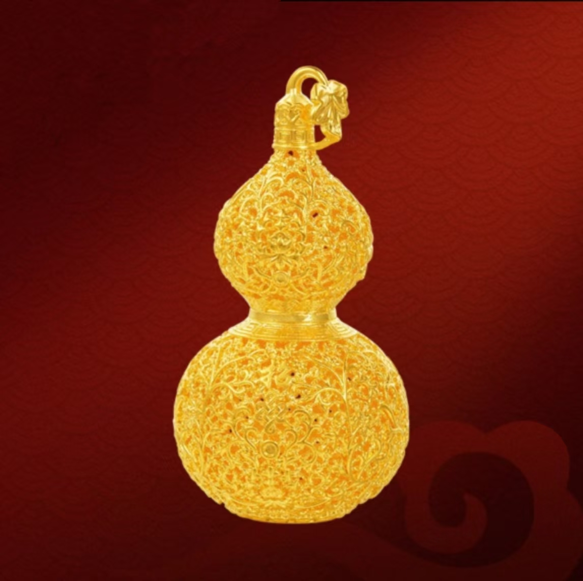 足金999金丝葫芦摆件镂空花丝福字大葫芦七夕情人节送礼佳品