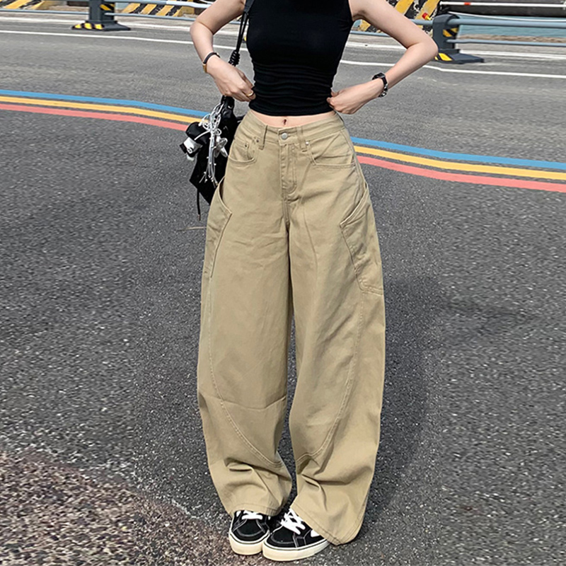 大码弯刀牛仔裤子女款胖mm显瘦小个子梨型身材穿搭高腰阔腿工装裤