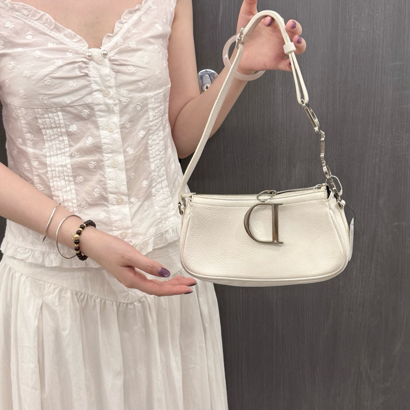 95新 DIOR/迪奥 dior 白色麻将单肩包K