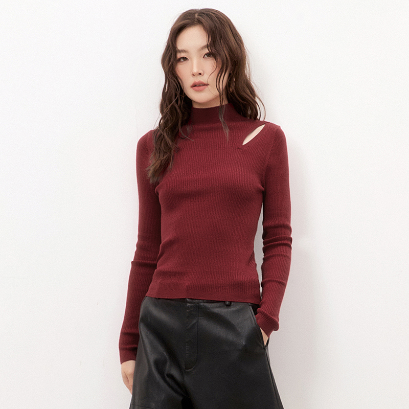 B013破洞设计感上衣高弹内搭外穿针织衫女2025秋53RU0E0013