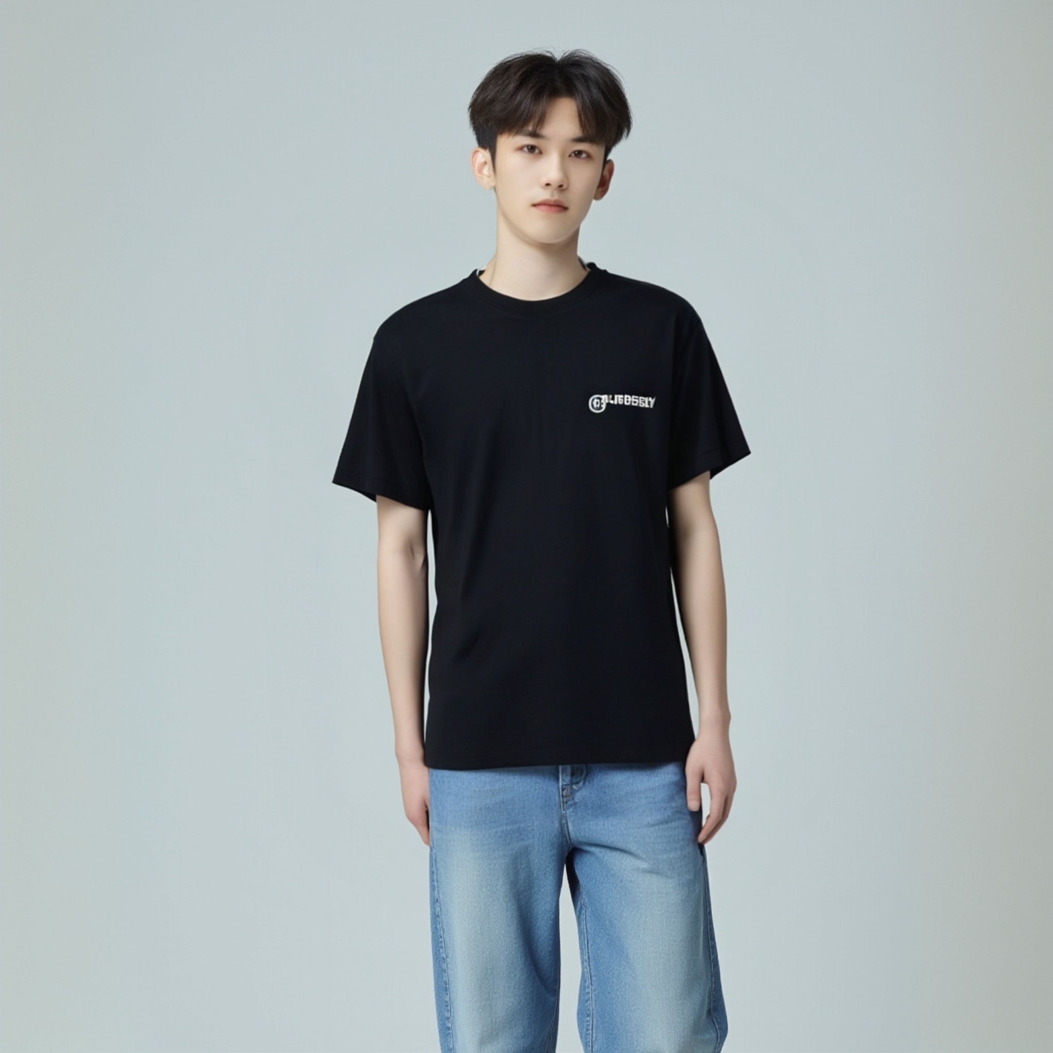 99新 BURBERRY/博柏利 12833772 印花logo圆领短袖 黑色 XS码