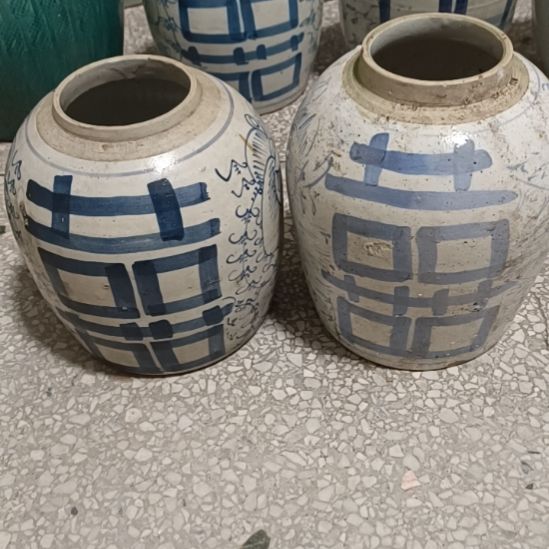 陶摆件双双双喜临门罐罐摆件青花陶瓷摆件青花