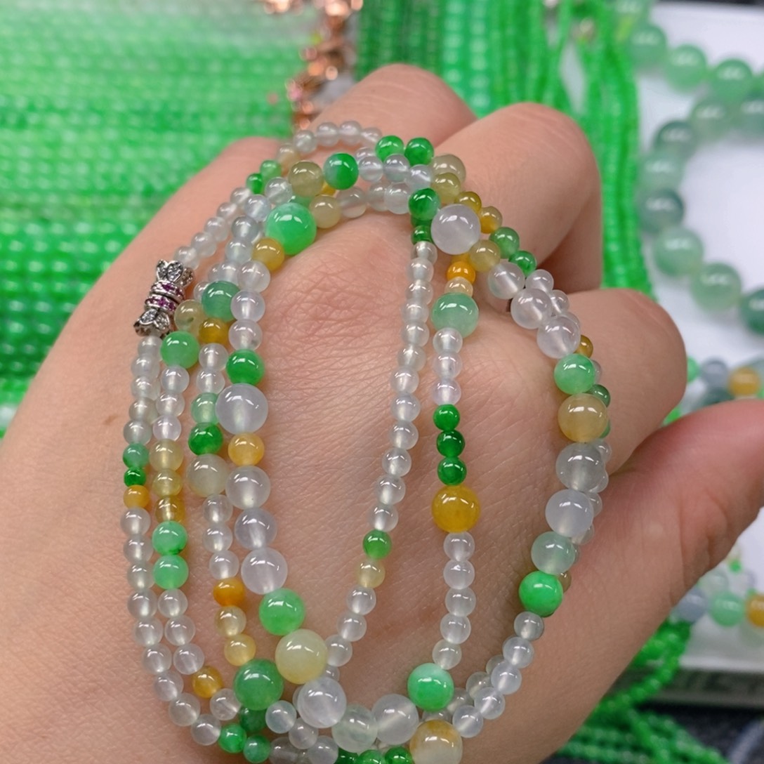 翡翠颈饰未镶嵌缅甸天然翡翠冰种多宝塔链3.4，5.7，6.3