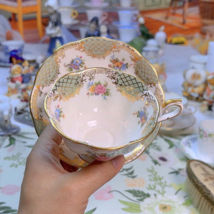 摆件欧洲中古瓷器编号8（约瑟芬复古绿搓标）