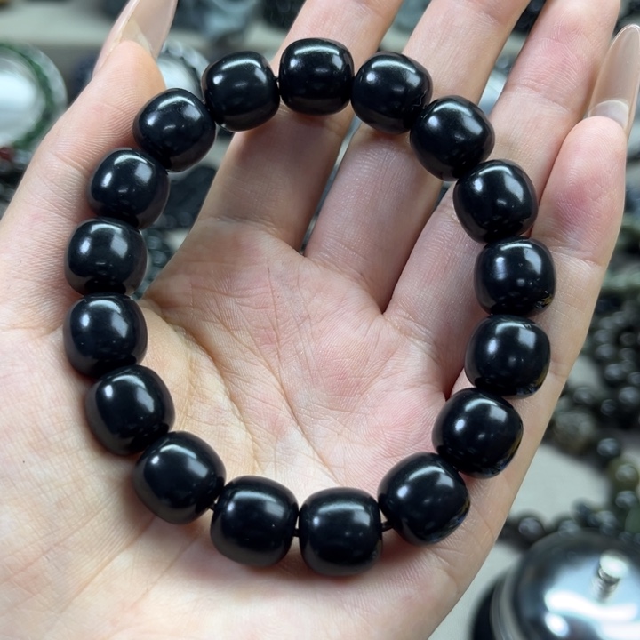 和田玉未镶嵌手链13老型墨玉98墨