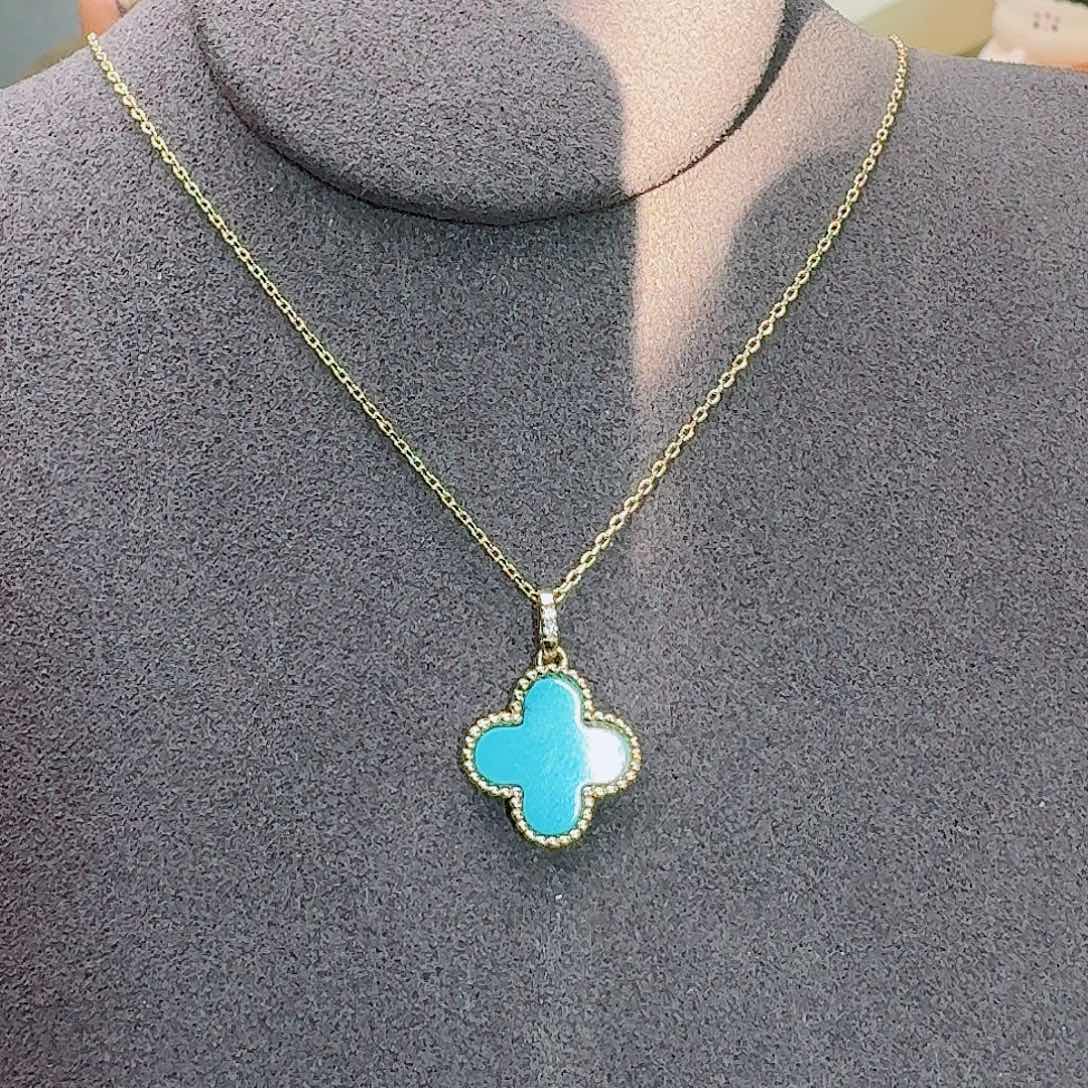 绿松石未镶嵌珠宝奇石精致四叶草项链