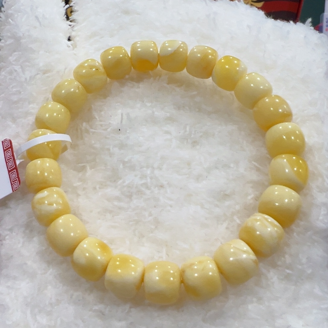 蜜蜡手链未镶嵌9.5m满蜡白花瑕花粉