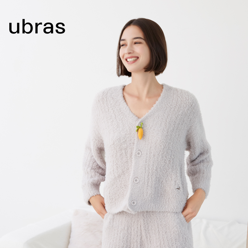 ubras兔绒绒开襟长袖长裤套装秋冬保暖家居服女款