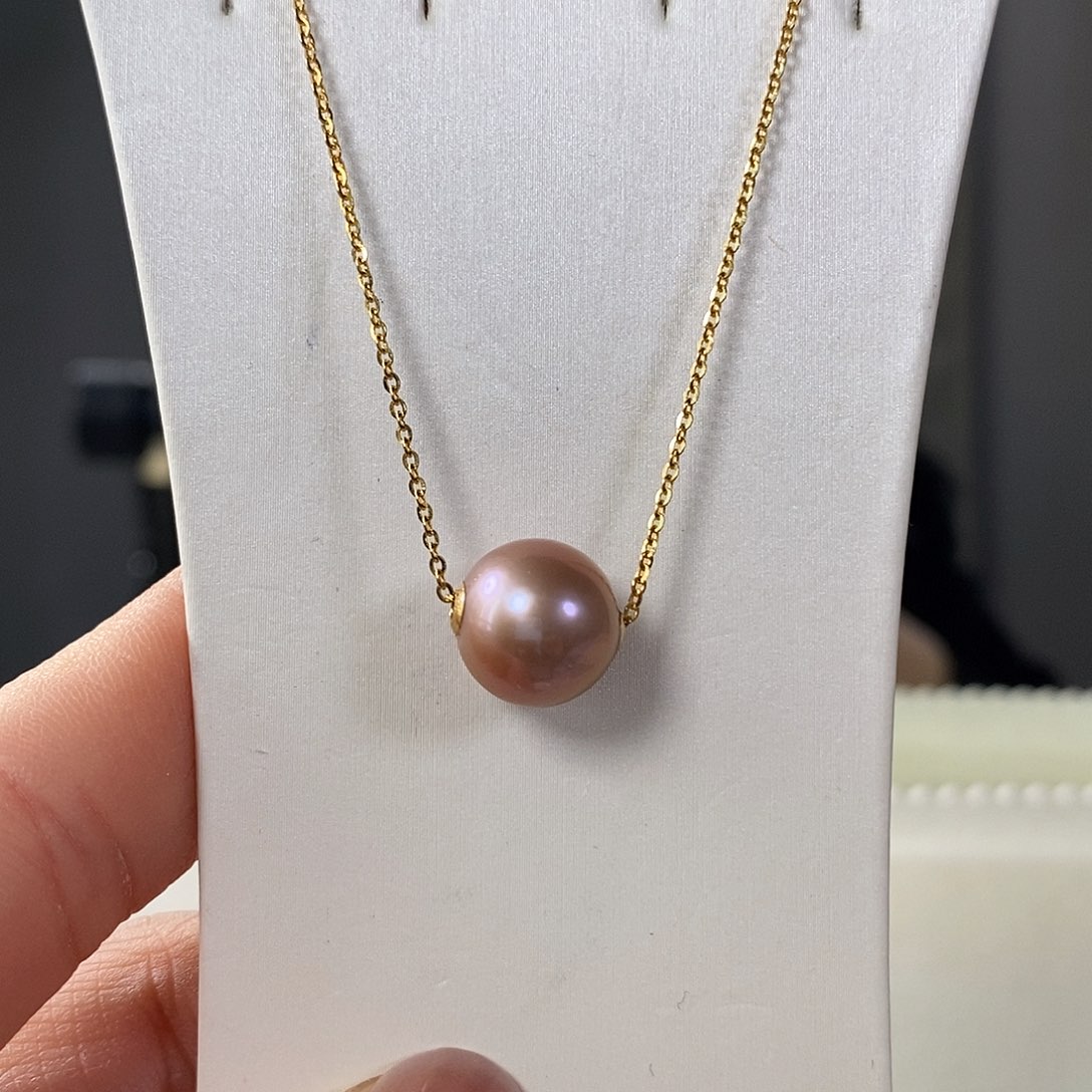 淡水珍珠吊坠(赠链)18K金镶嵌微瑕11-12mm