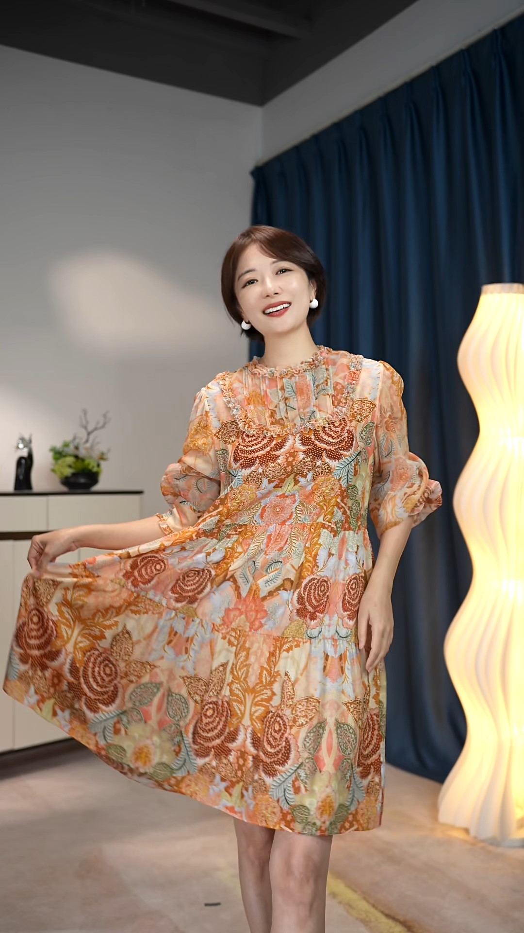 10305复古法式宫廷风重工对丝定位印花桑蚕丝碎花显瘦连衣裙裙子