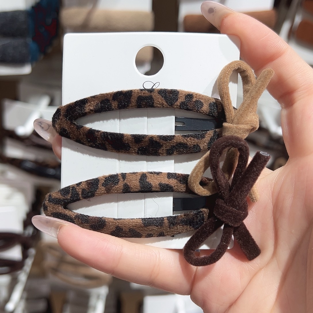 仿珍珠非金属蝴蝶结豹纹椭圆掰掰夹