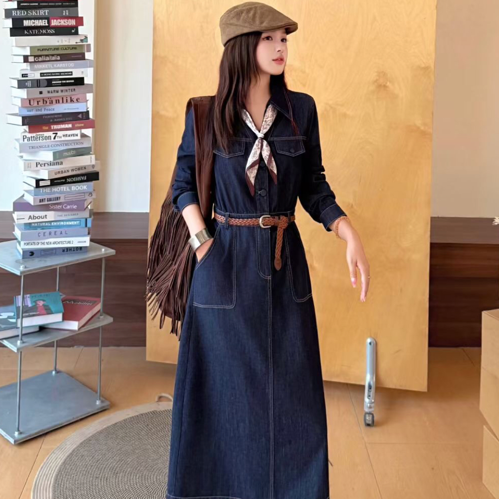 秋季长袖牛仔连衣裙女新款流行爆款高端洋气轻奢高级感