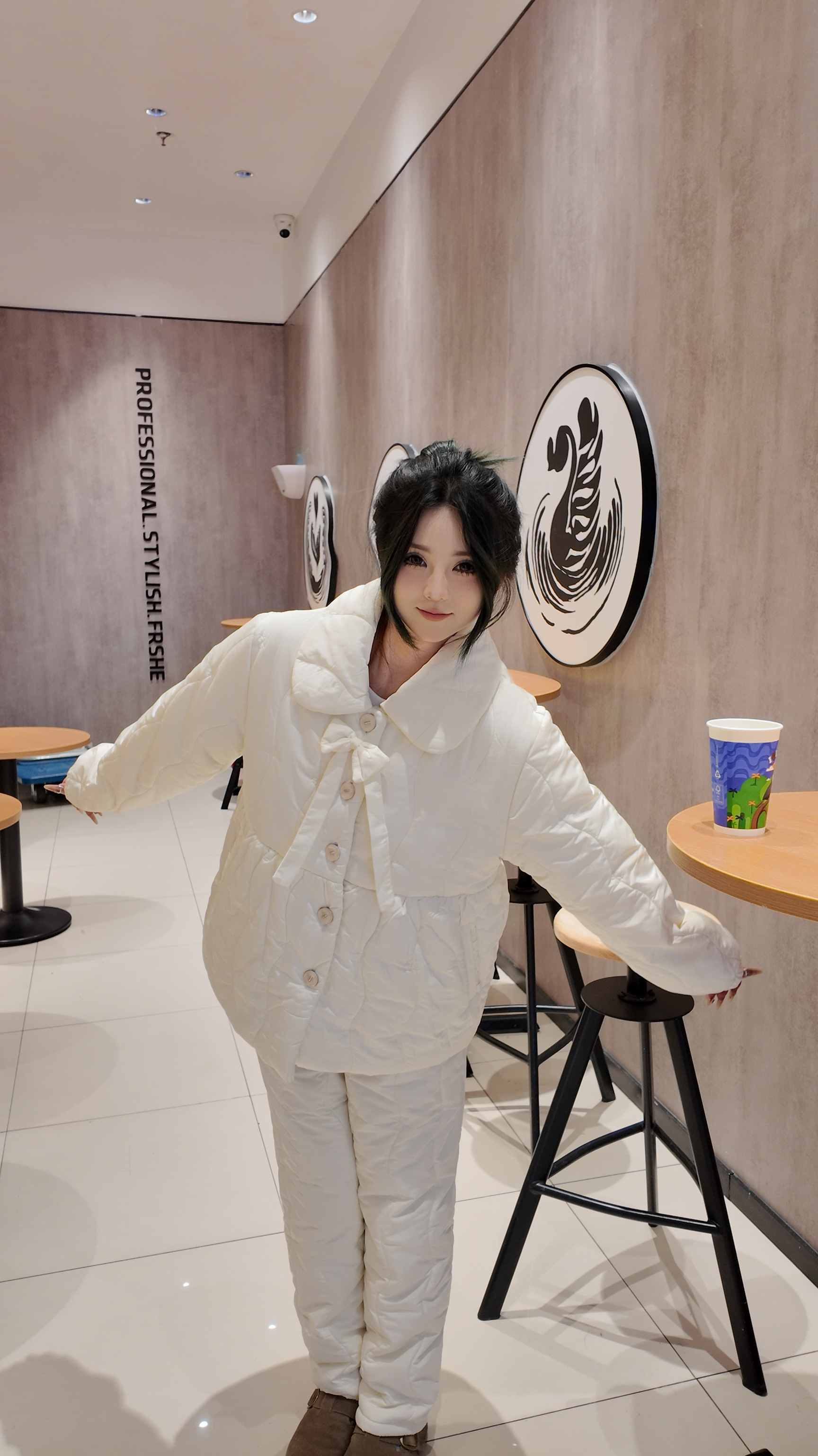 李古凡家居服冬季保暖加厚睡衣韩版可外穿套装纯色白色舒适简约