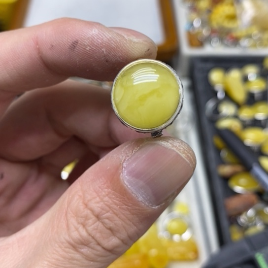 蜜蜡裸石银S925镶嵌戒指