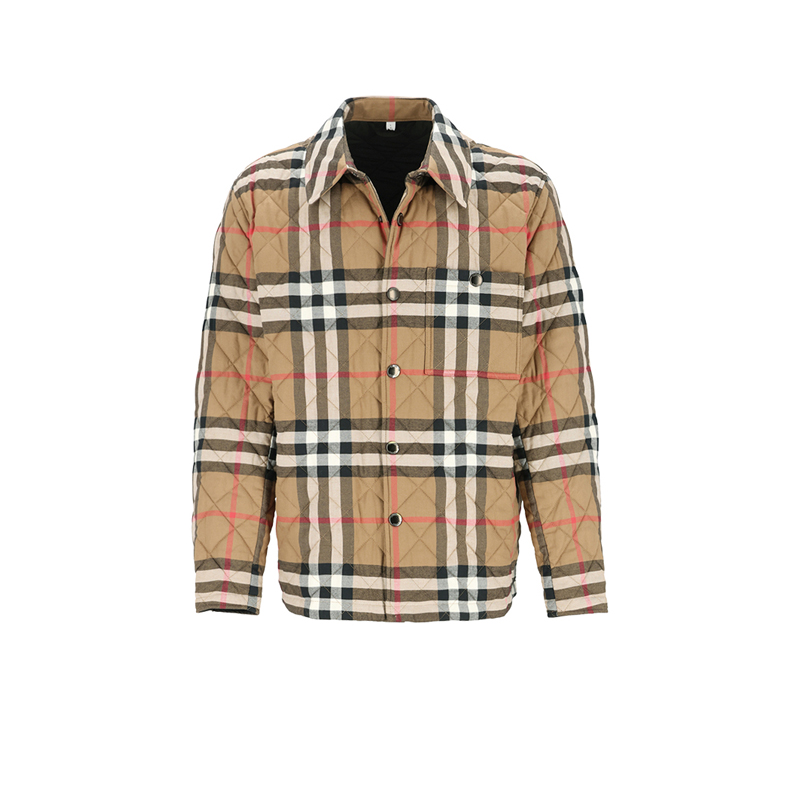 未使用 BURBERRY/博柏利 男款棕色经典格纹单排扣翻领时尚棉服