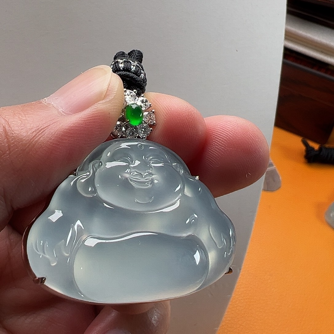 翡翠颈饰18K金镶嵌枫高冰佛公