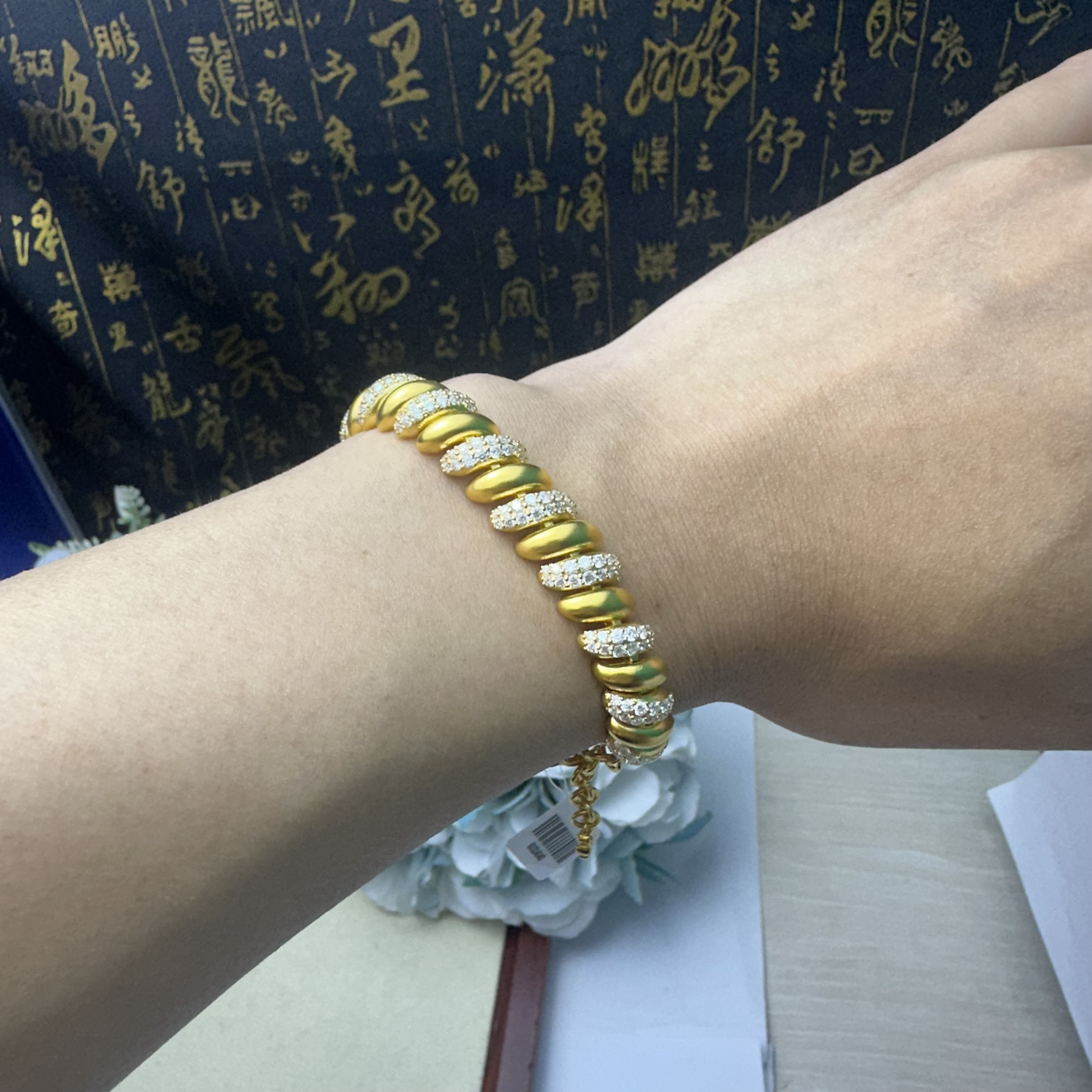 足金999镶嵌花排钻手链