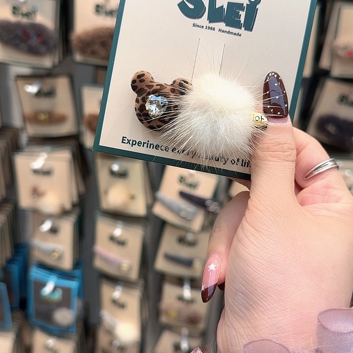 米奇豹纹头一字夹