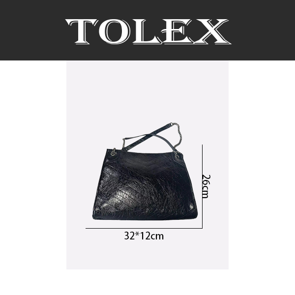 TOLEX2025新款手工女包爆裂纹大托特黑色