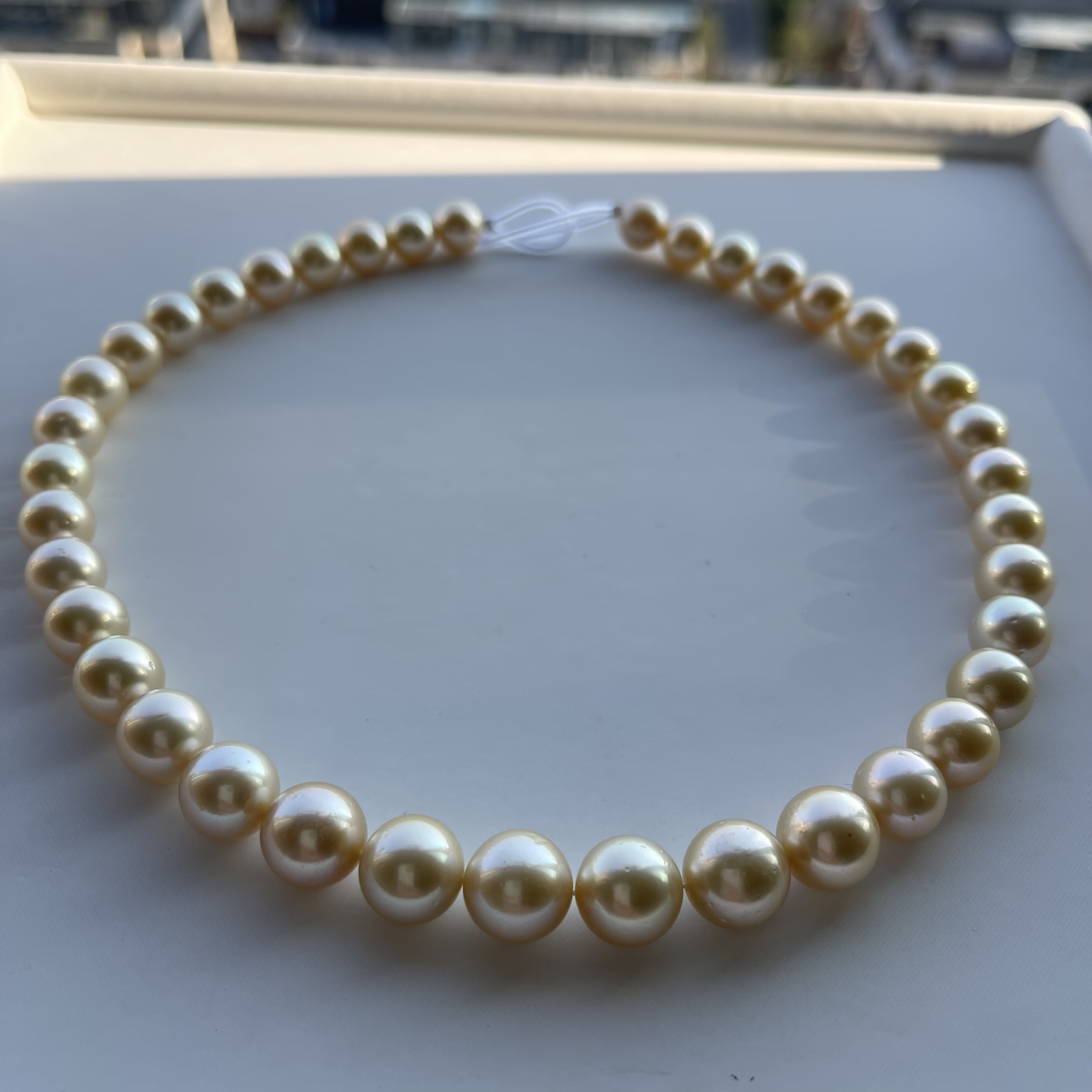 经典南洋金珠项链海水珍珠9.5-12mm金色正圆强光微瑕富贵气质