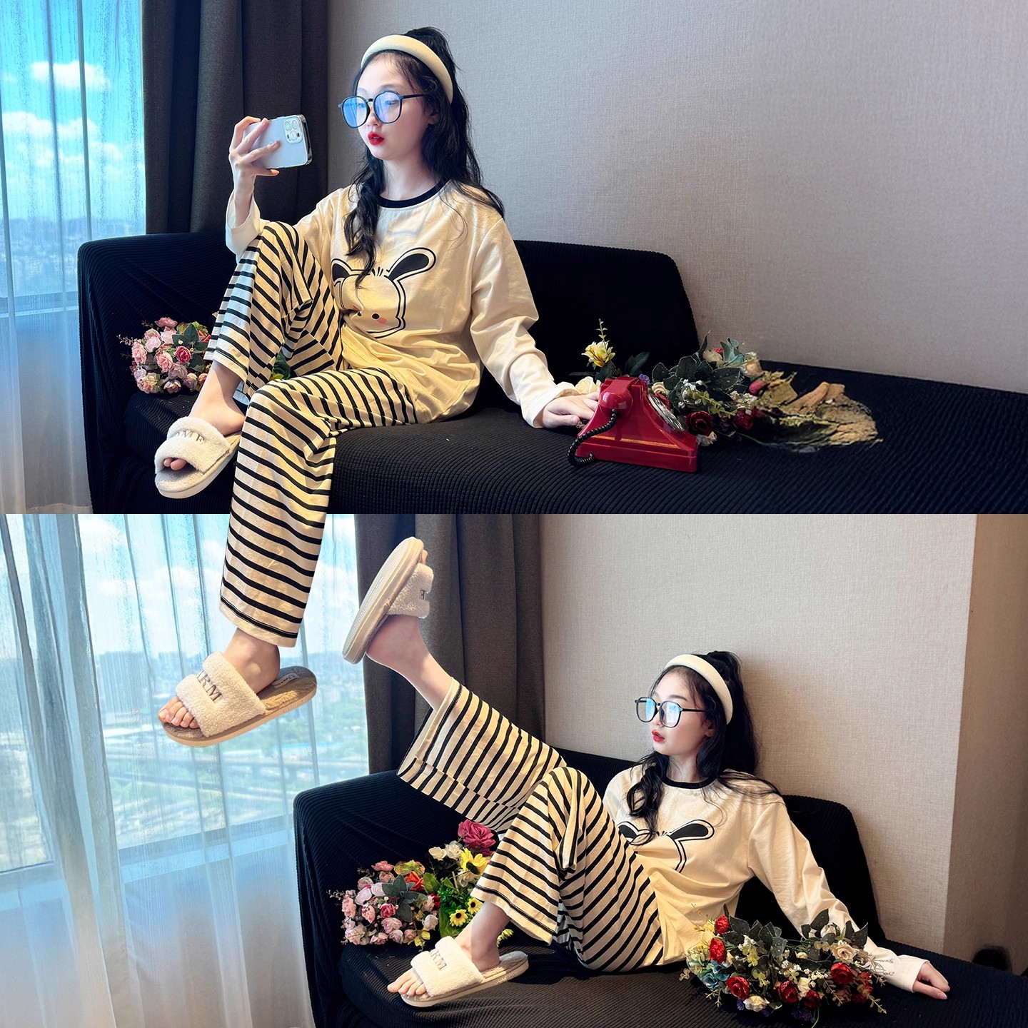 可爱小狗女童睡衣2025新款初中生冬装纯棉长袖家居服儿童居家套装