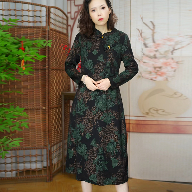 50 新中式改良旗袍春秋季女装连衣裙显瘦复古中国风格子旗袍裙
