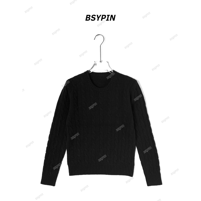  BSYPIN/伯尚优品慵懒风刺绣羊绒绞花复古针织衫打底上衣 BS24172