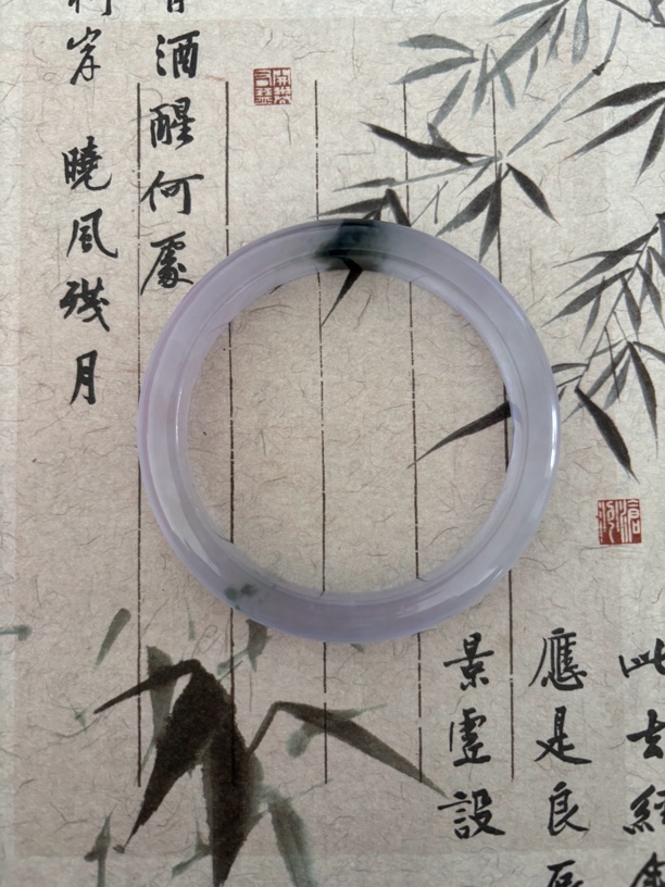 X983-五一加冰透紫飘花缅甸翡翠手镯时尚