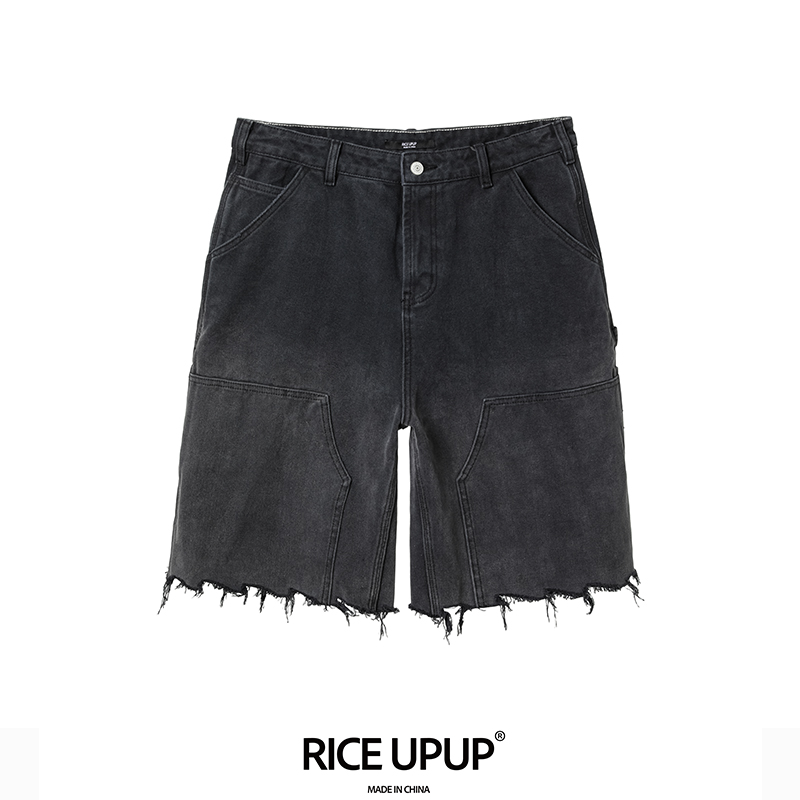 RICEUPUP-“米芝麻”黑色水洗牛仔短裤