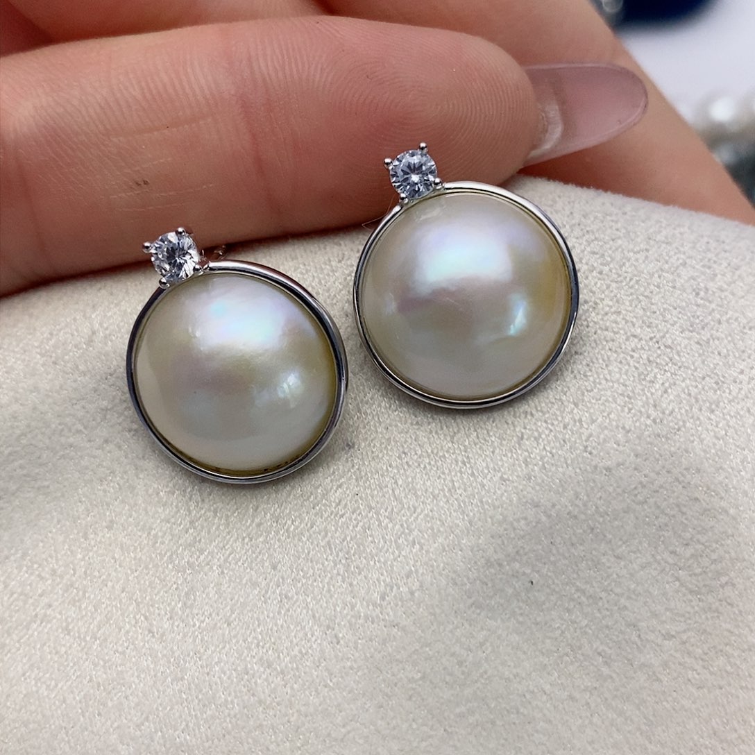 【闪购商品】拼合珍珠（马贝珠）耳饰银S925镶嵌19