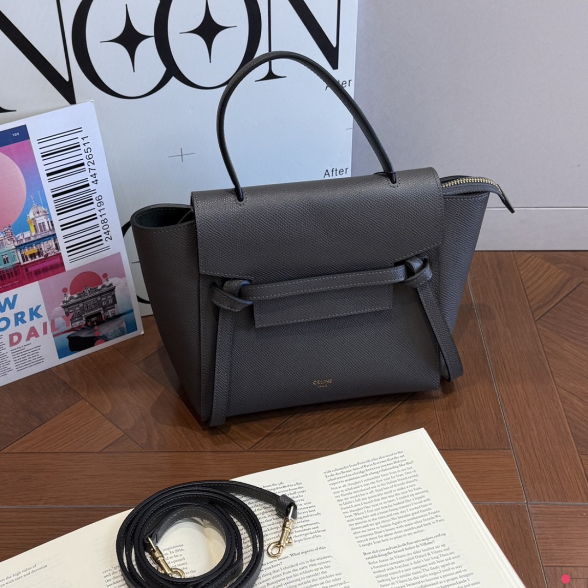 99新 Celine/思琳 鲶鱼包 nano 大象灰 牛皮 手提包单肩包