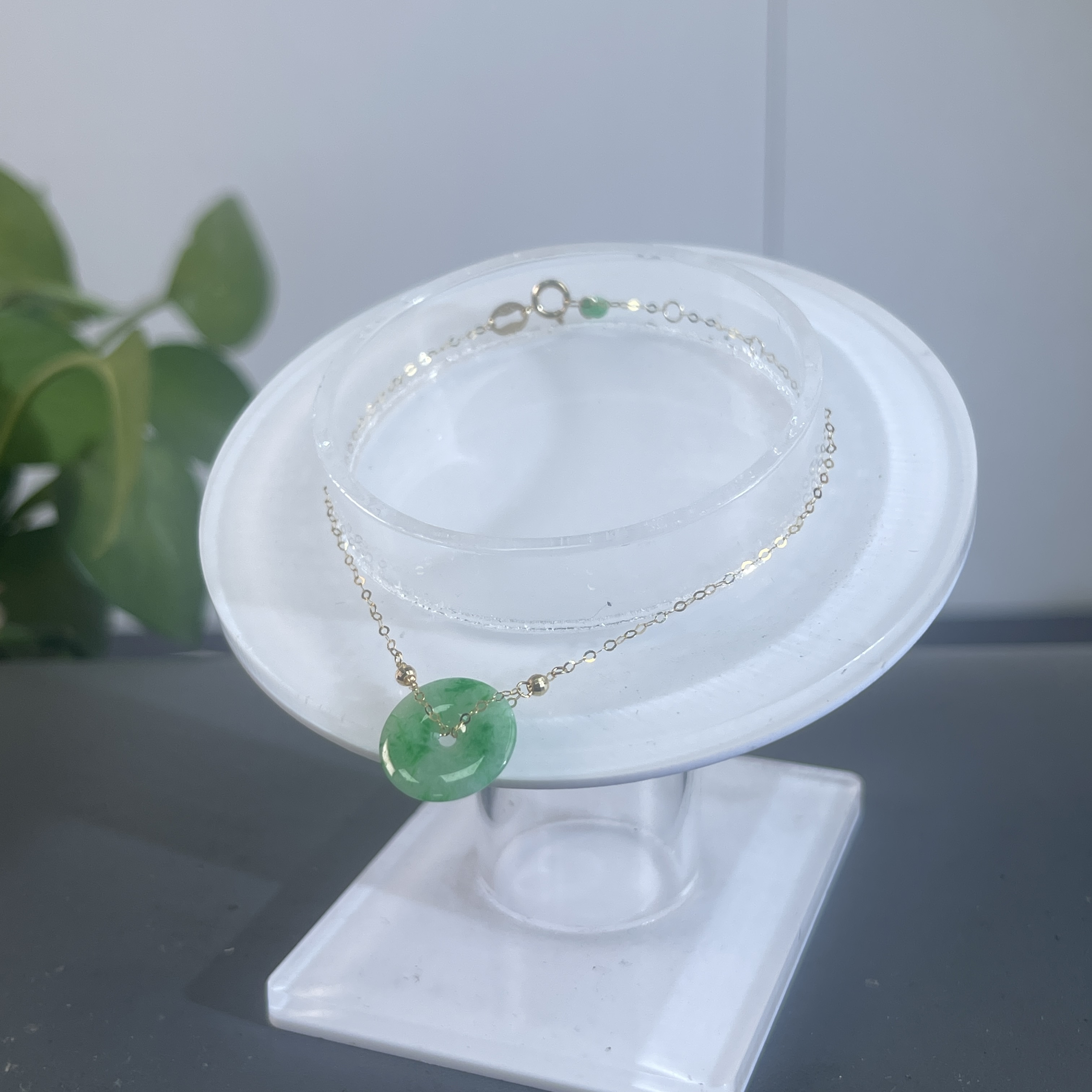 JSB02-56 天然缅甸A货翡翠 18K镶嵌手链