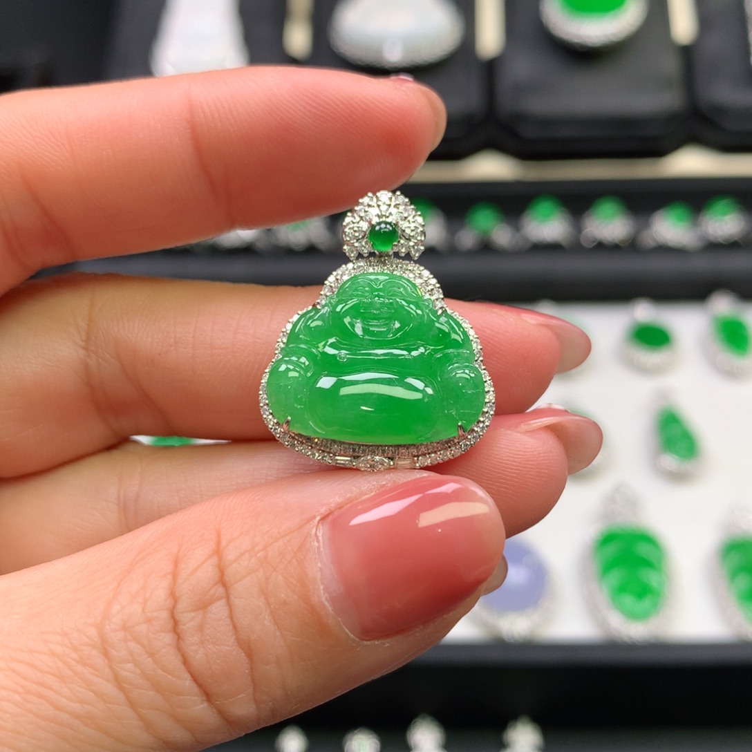 翡翠吊坠(不含链)18K金镶嵌