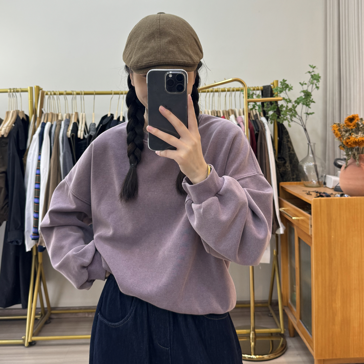 宽松显瘦百搭圆领复古炒色卫衣