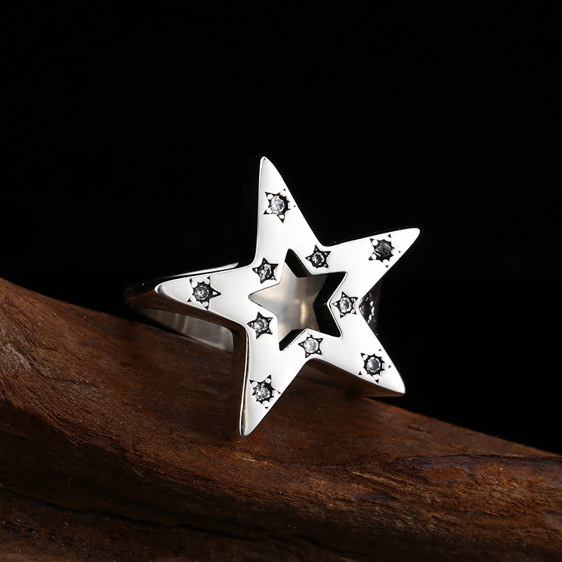 925银戒指 光面五角星戒指 时尚素款小众男女同款可调节