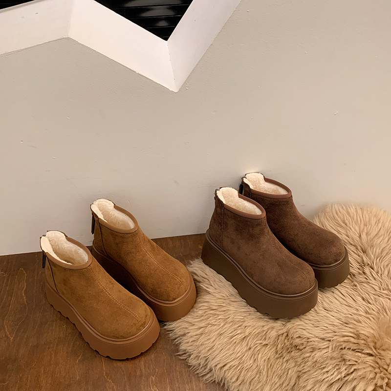增高厚底雪地靴女款加绒勃肯鞋短靴2025新款冬季加厚保暖东北棉鞋