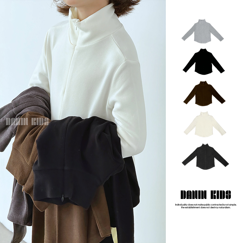 嗒囜【晨起温柔】半拉链易穿脱德绒保暖儿童秋季内搭单穿长袖上衣