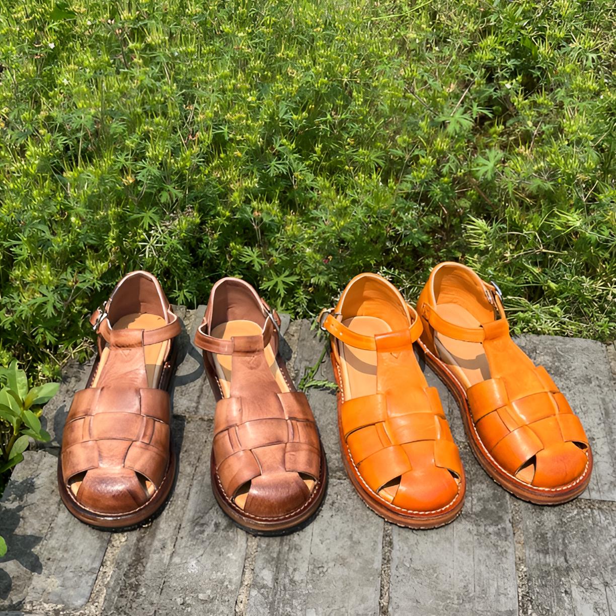 断码反季特价马皮编织沙滩鞋女罗马鞋线缝时装凉鞋包头猪笼鞋女