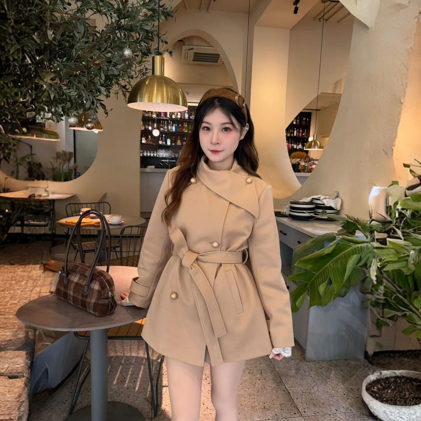 冬季短款毛呢千金名媛韩版显高显瘦围脖毛呢大衣