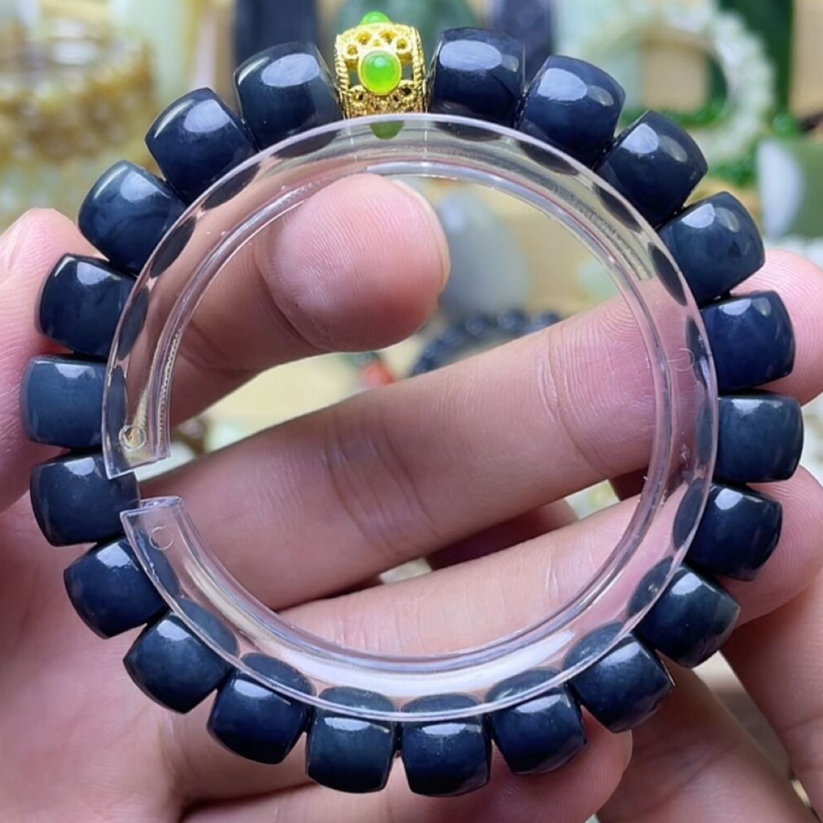 新疆和田玉青花直切珠手串男女同款时尚经典